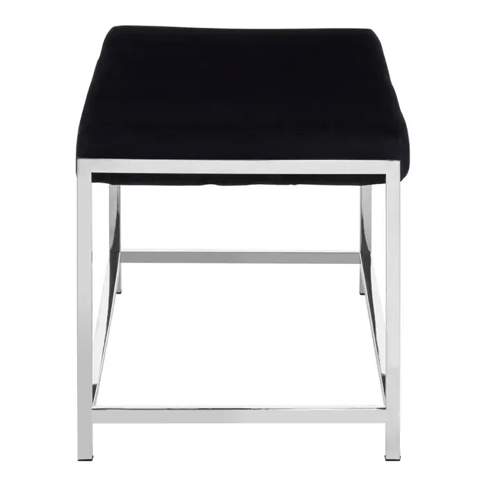 Hampton Indoor Bench, Black Velvet, Silver Metal Frame