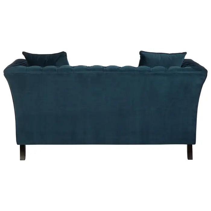 Sabrina 2 Seater Sofa, Midnight Blue Velvet, Button Tufted, Castor Wheels, Cushions