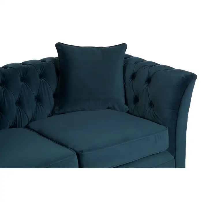 Sabrina 2 Seater Sofa, Midnight Blue Velvet, Button Tufted, Castor Wheels, Cushions