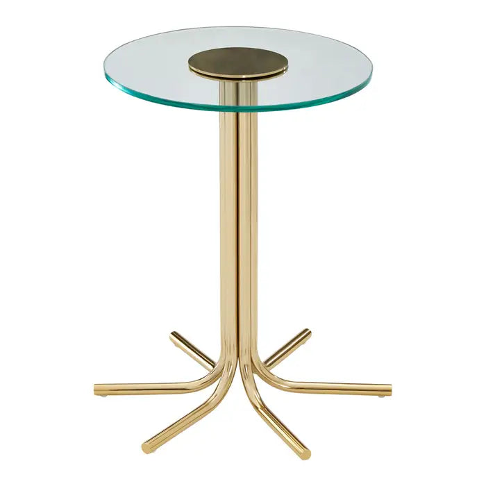 Miley Side Table, Round Glass Top, Distinctive Metal Base