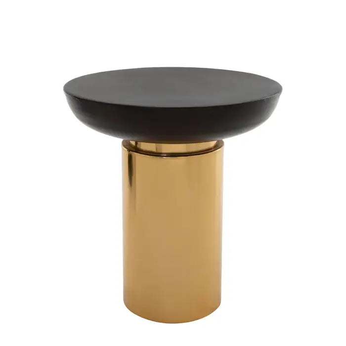 Kensington Side Table, Golden Metal Base, Black Round Top