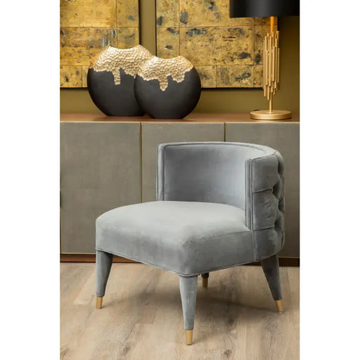 Sophisticated Grey Velvet Accent Chair – Modern Tufted Back with Gold Tipped Legs  