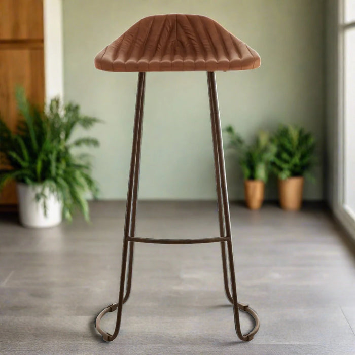 Buffalo Bar Stool, Tan Leather, Metal base