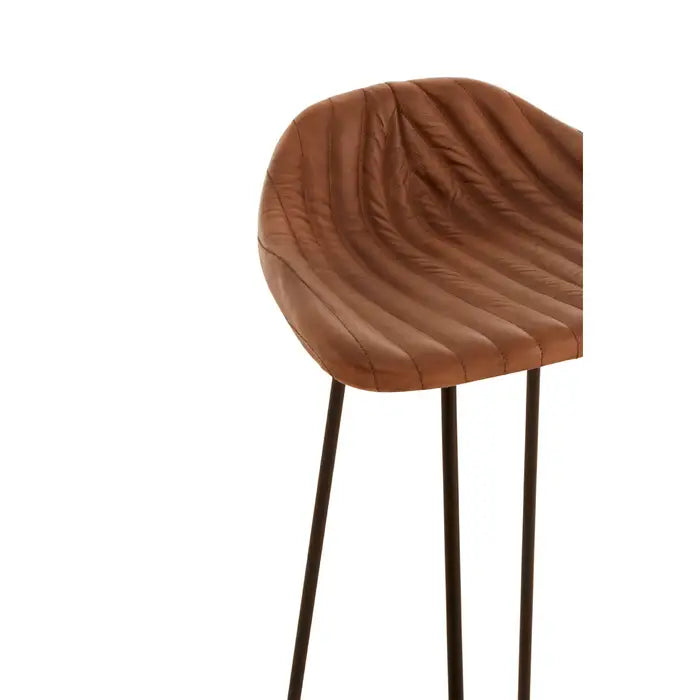 Buffalo Bar Stool, Tan Leather, Metal base