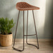 Buffalo Bar Stool, Fluted Brown Leather, Metal Base