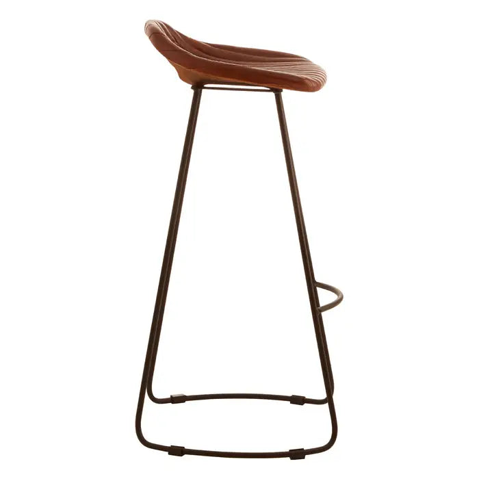 Buffalo Bar Stool, Tan Fluted Leather, Black Metal