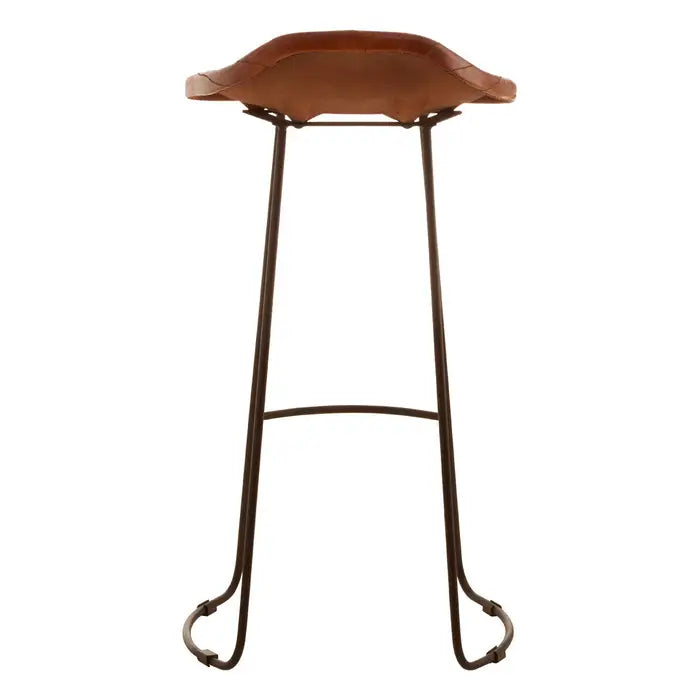 Buffalo Bar Stool, Tan Fluted Leather, Black Metal