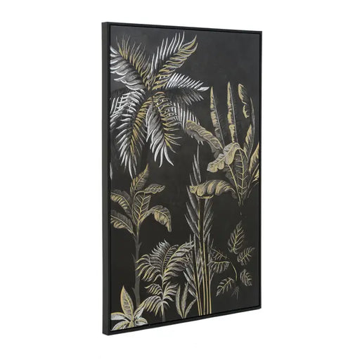 Luxurious Black & Gold Botanical Wall Art – Wooden Frame & Leather Accents  