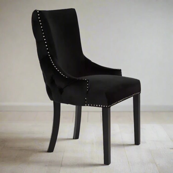 Kensington Townhouse Black Velvet Dining Chair with Deep Button Tuft Detail