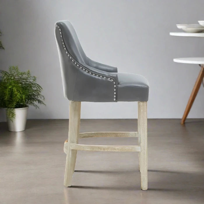 Kensington Bar Chair, Grey Leather, Natural Wood