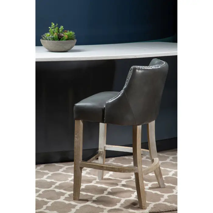 Kensington Bar Chair, Light Grey Leather, Natural Wood - Low Back