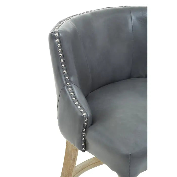 Kensington Bar Chair, Light Grey Leather, Natural Wood - Low Back