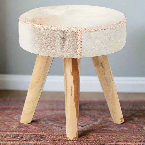 Kendari Light Leather & Teak Stool