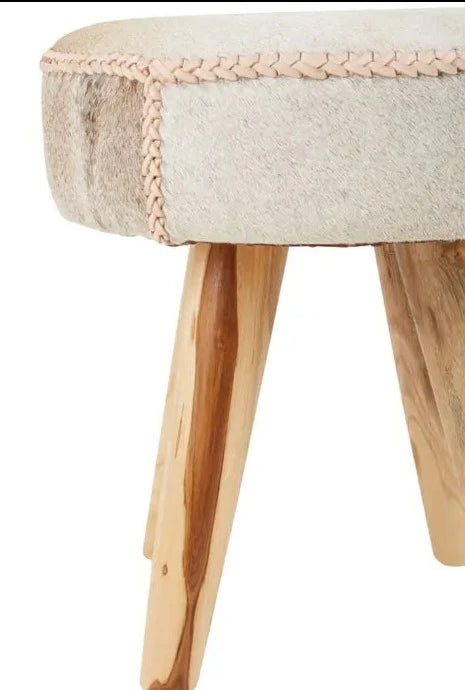 Kendari Light Leather & Teak Stool