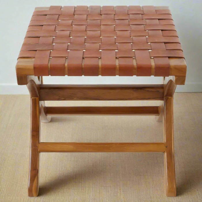 Kendari Low Stool with Sustainable Teak Wood Base