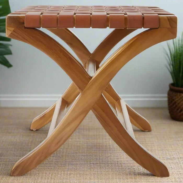 Kendari Low Stool with Sustainable Teak Wood Base