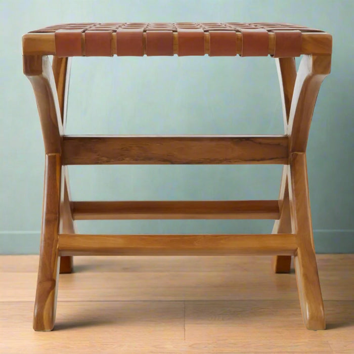 Kendari Low Stool with Sustainable Teak Wood Base