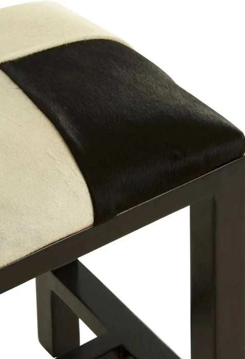 Kendari Low Stool with Natural Teak Wood Frame and Leather Upholstery