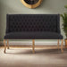 Dunbar Indoor Bench, Black Button Tufted Velvet, Natural Wood Legs