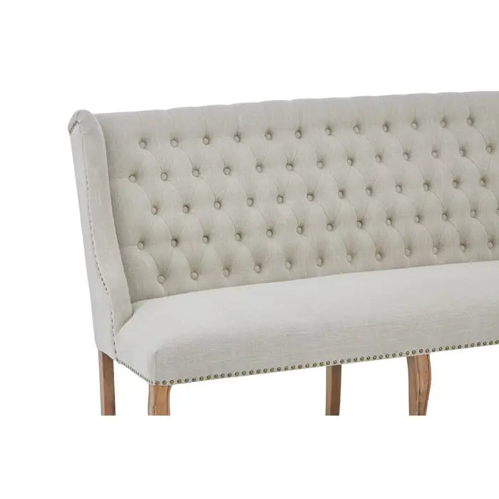 Dunbar Indoor Bench, Natural Linen Fabric, Natural Wood Legs