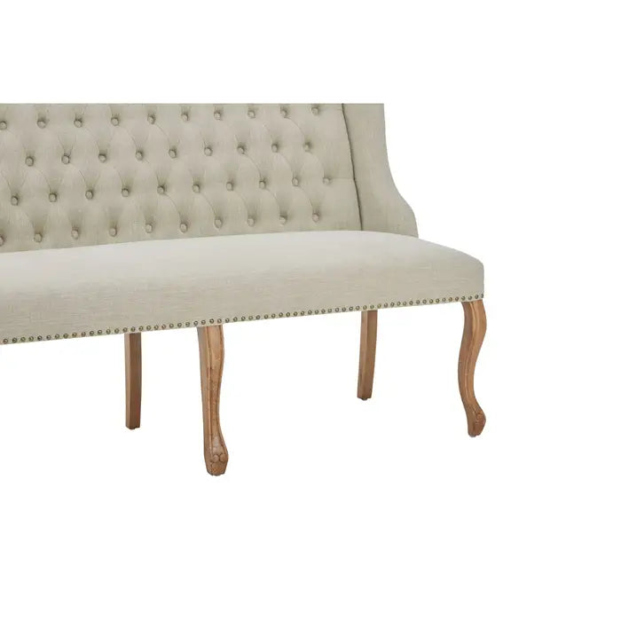 Dunbar Indoor Bench, Natural Linen Fabric, Natural Wood Legs