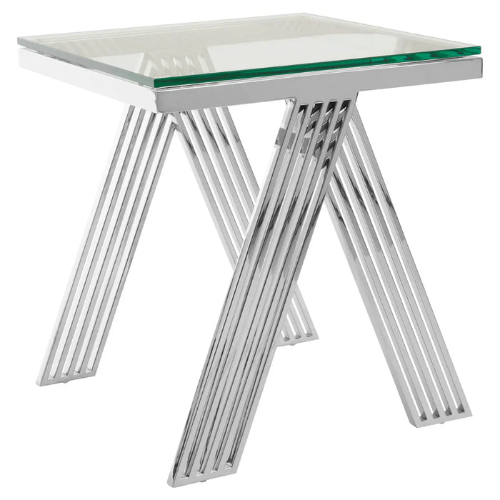 Piermount Side Table, Stainless Steel Legs, Clear Glass Top