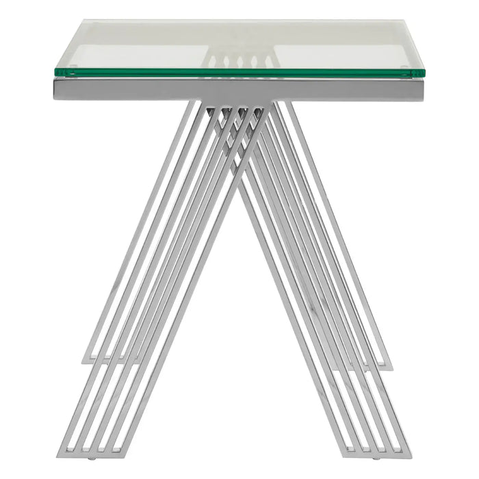 Piermount Side Table, Stainless Steel Legs, Clear Glass Top