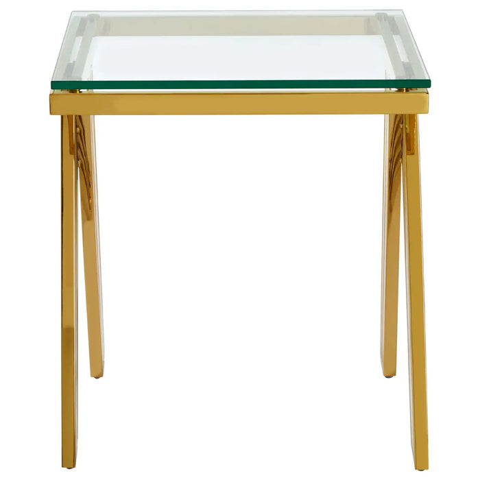 Piermount Side Table, Gold Stainless Steel Legs, Clear Glass Top