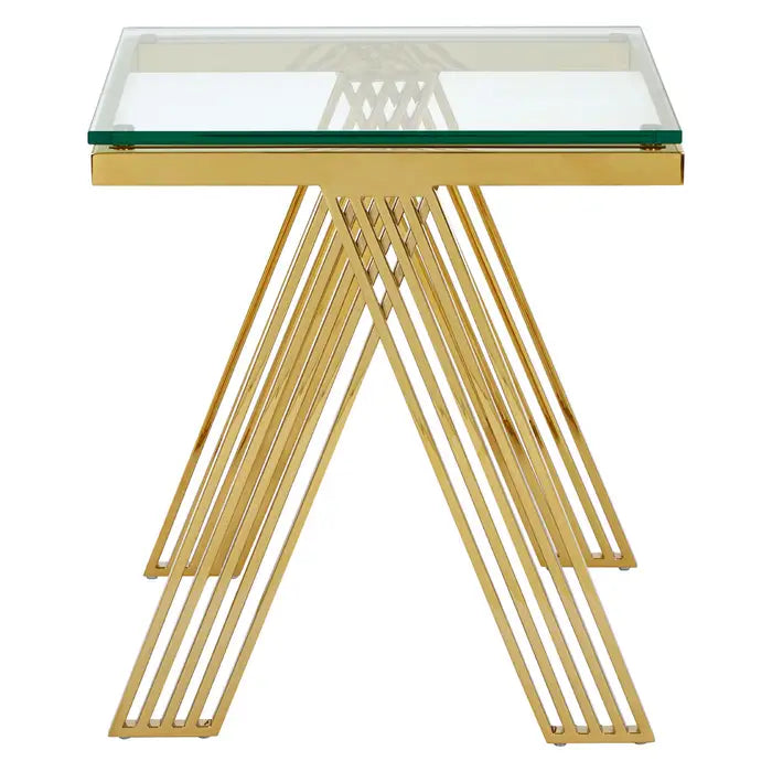 Piermount Side Table, Gold Stainless Steel Legs, Clear Glass Top