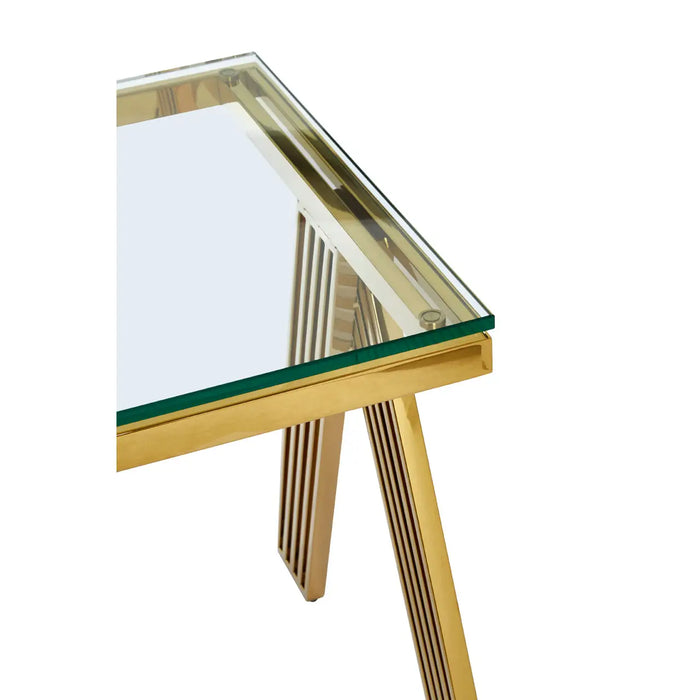 Piermount Side Table, Gold Stainless Steel Legs, Clear Glass Top