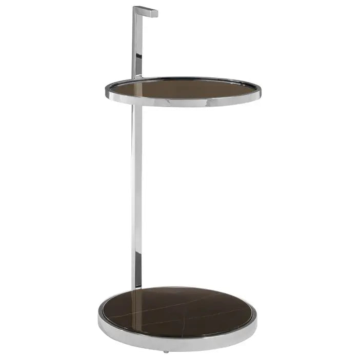 Piermount Side Table, Two Tier, Stainless Steel Frame, Round Marble Top