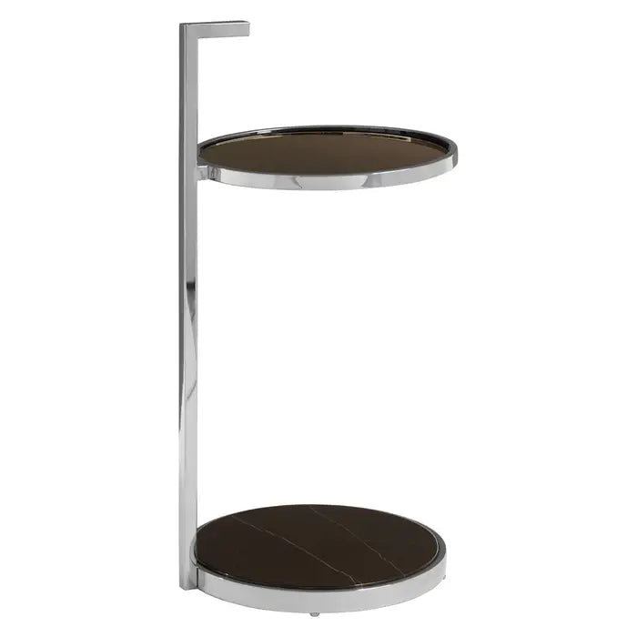 Piermount Side Table, Two Tier, Stainless Steel Frame, Round Marble Top