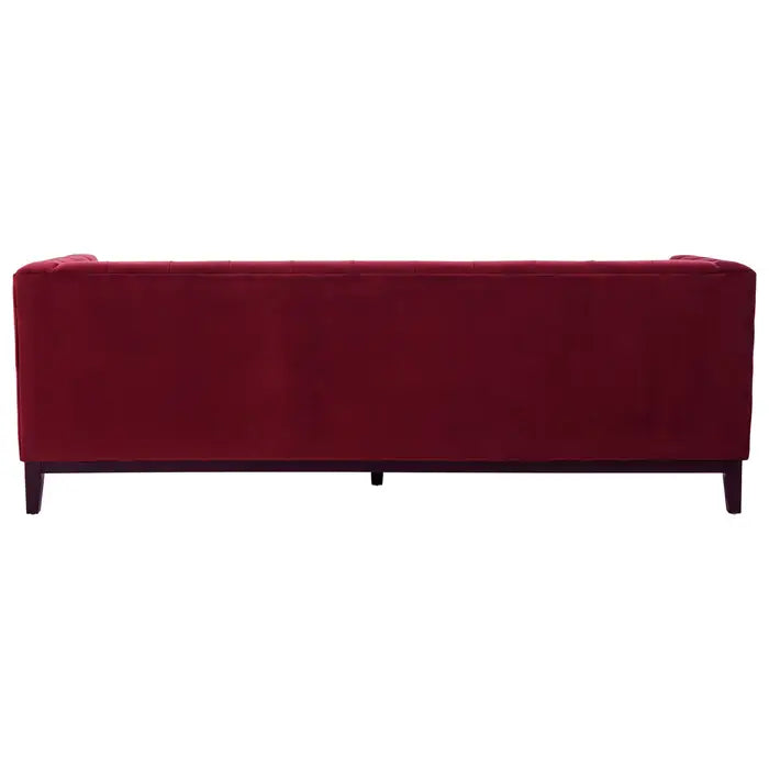 Sasha 3 Seater Crimson Sofa, Red Velvet, Button Tufted, Black Rubberwood Legs