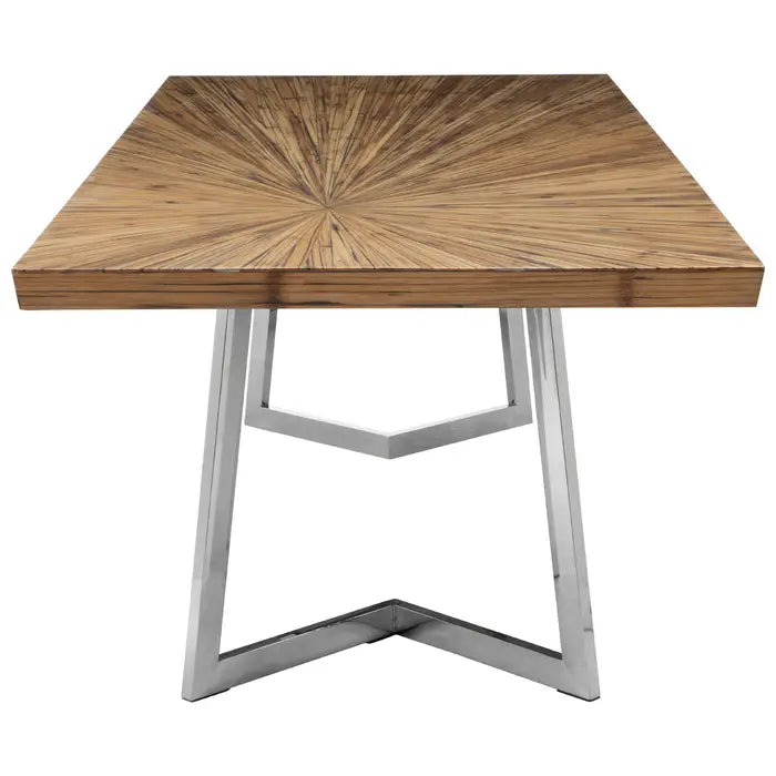 Shelfield Rectangular Dining Table, Natural Wood & Chrome Base