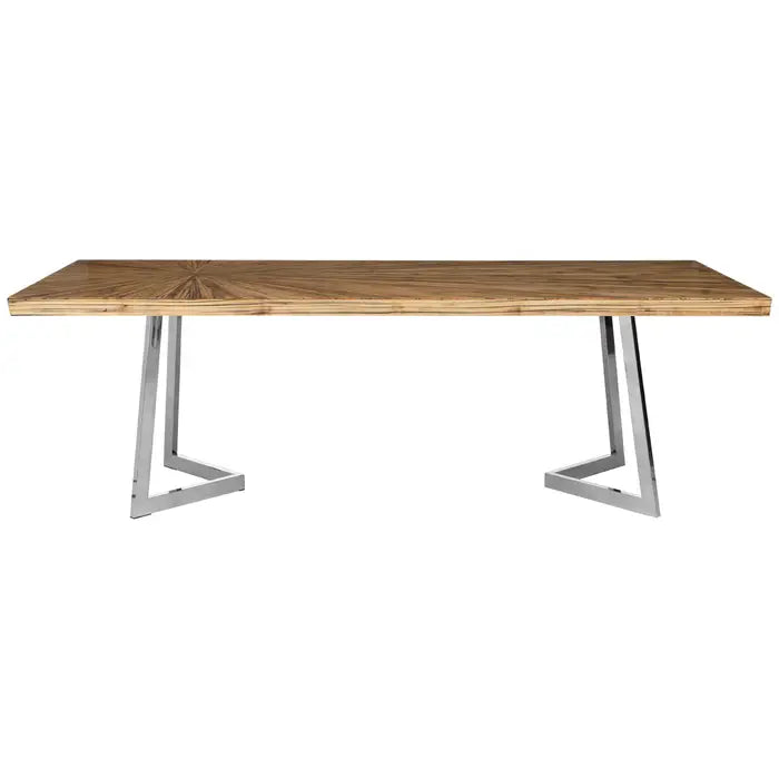 Shelfield Rectangular Dining Table, Natural Wood & Chrome Base