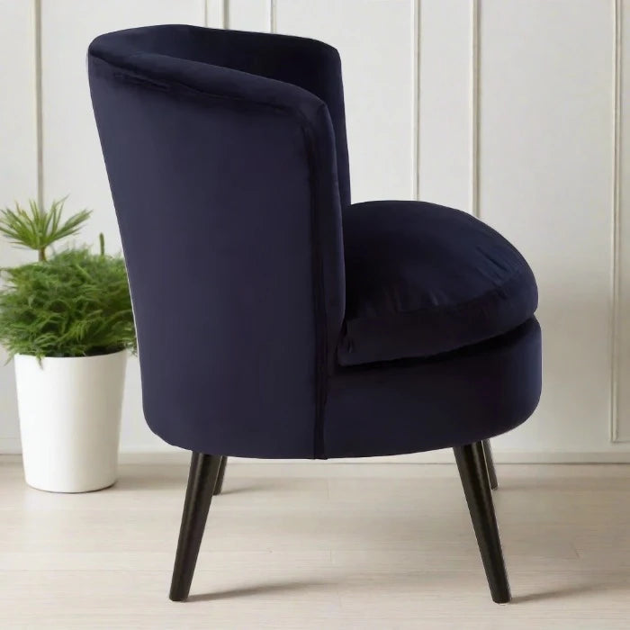 Marston Accent Tub Chair, Midnight Blue Velvet, Black Wood Legs