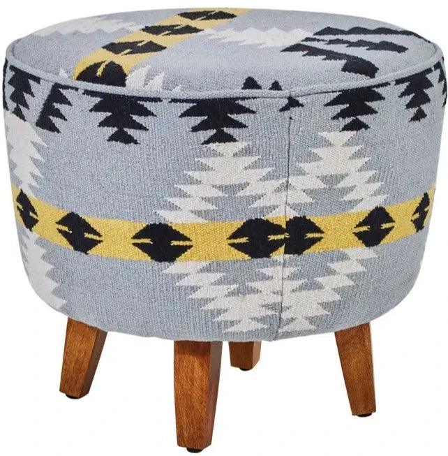 Modern Berber Style Grey & White Round Footstool