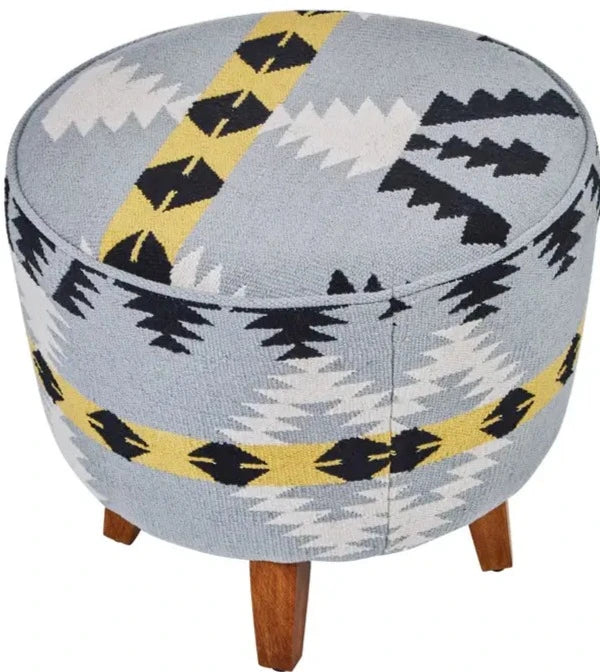 Modern Berber Style Grey & White Round Footstool