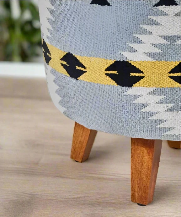 Modern Berber Style Grey & White Round Footstool