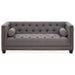 Surina Two Seat Sofa, Grey Fabric, Carved Wooden Feet,  Rolled Cushions, Low Back