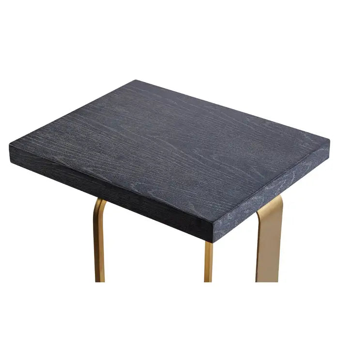 Lena Rectangular Side Table, Black Metal Frame, Oak Veneered Top