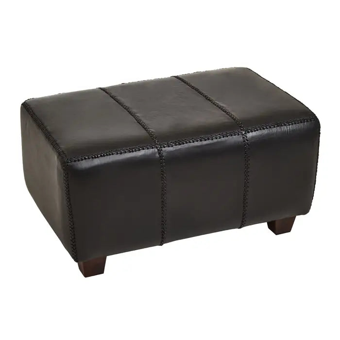 Metro Indoor Bench, Black Leather, Teak Feet