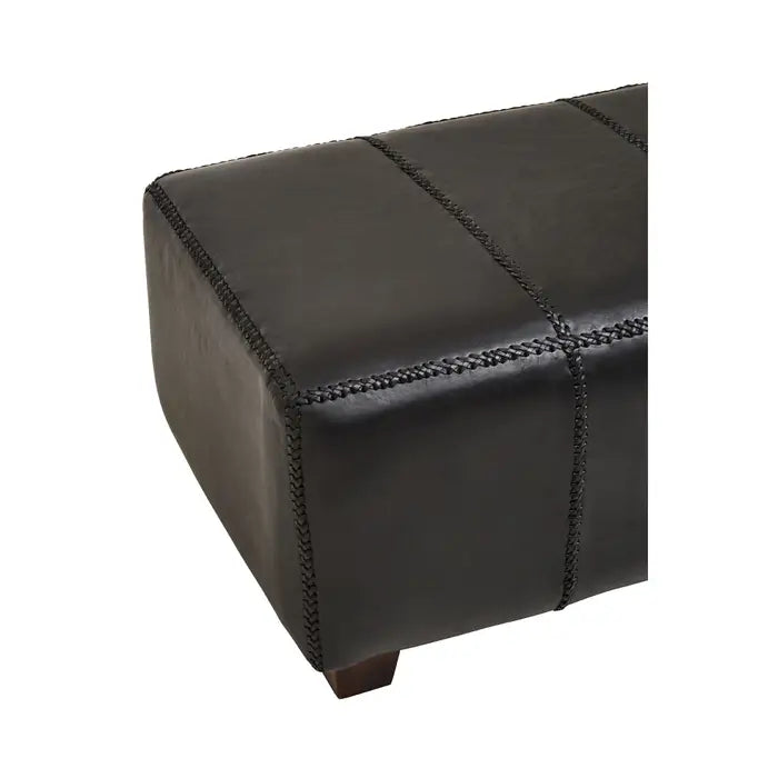 Metro Indoor Bench, Black Leather, Teak Feet