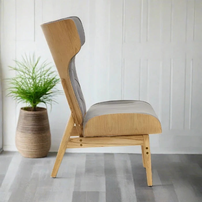 Vinsi Dark Grey Velvet & BIrch Wood Chair / Accent