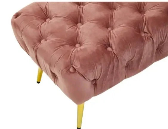 Dusty Pink Velvet Upholstered Rectangular Stool with Gold Finish Legs