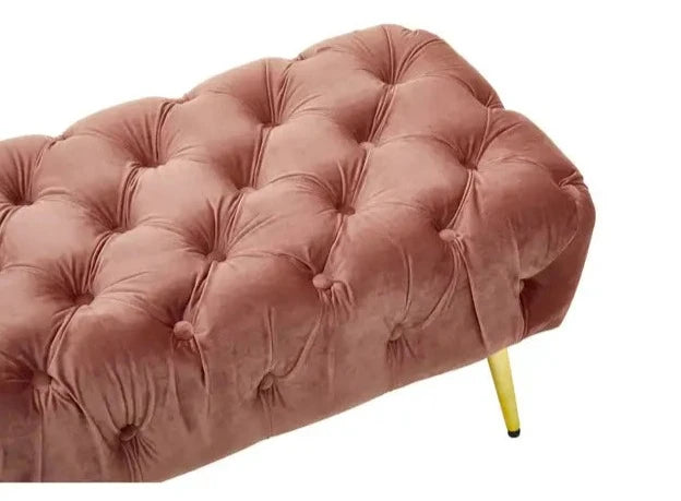 Dusty Pink Velvet Upholstered Rectangular Stool with Gold Finish Legs