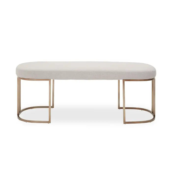 St James Indoor Bench, Light Grey Fabic, Curved Brass Frame