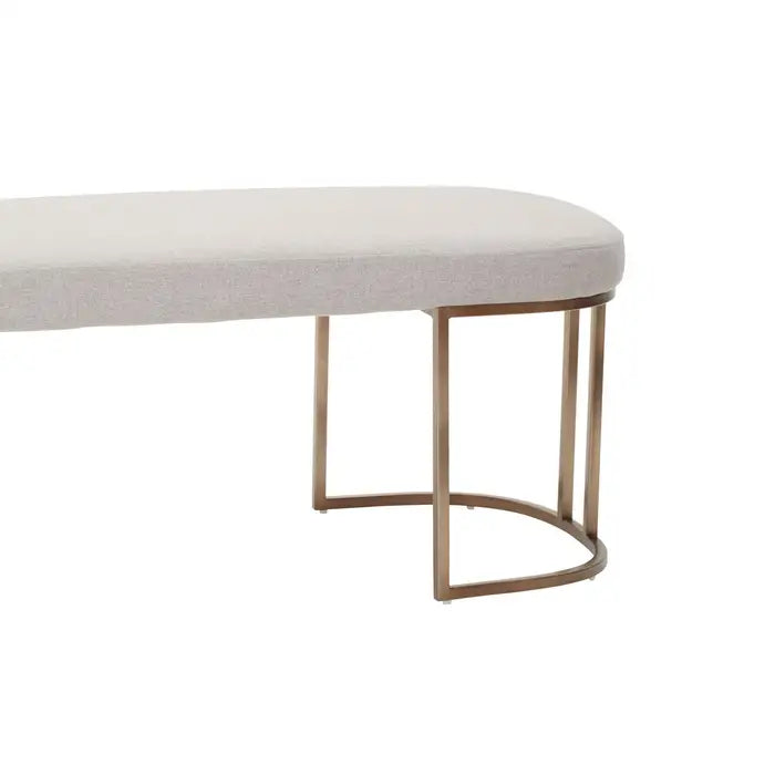 St James Indoor Bench, Light Grey Fabic, Curved Brass Frame