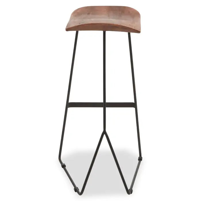 Nandri Bar Stool, Distressed Brown Leather, Black Metal