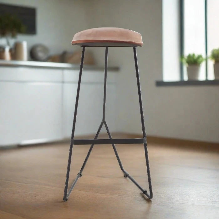 Nandri Bar Stool, Distressed Brown Leather, Black Metal